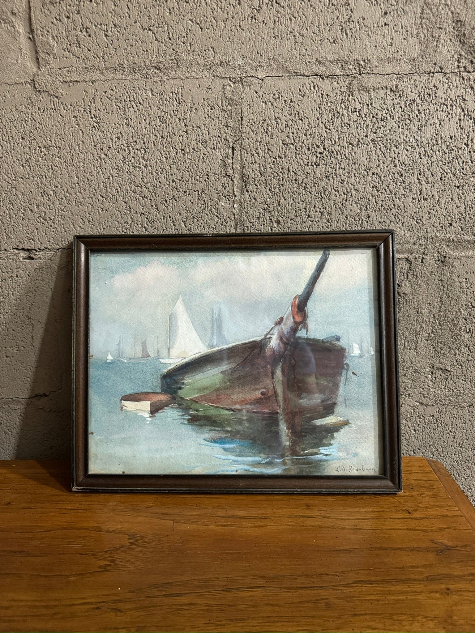Original antique painting signed "L. U. Brumback", watercolor