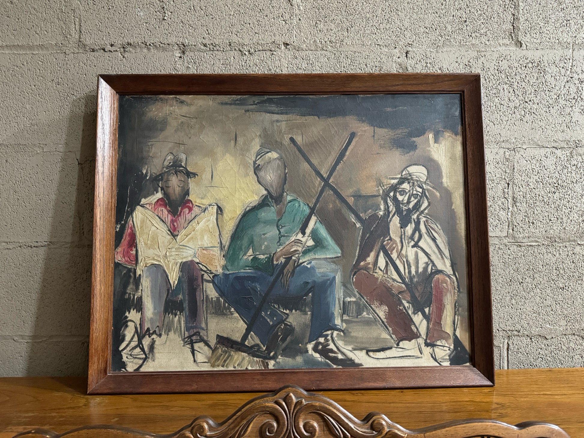 Original antique oil painting, abstract realism, 1930's