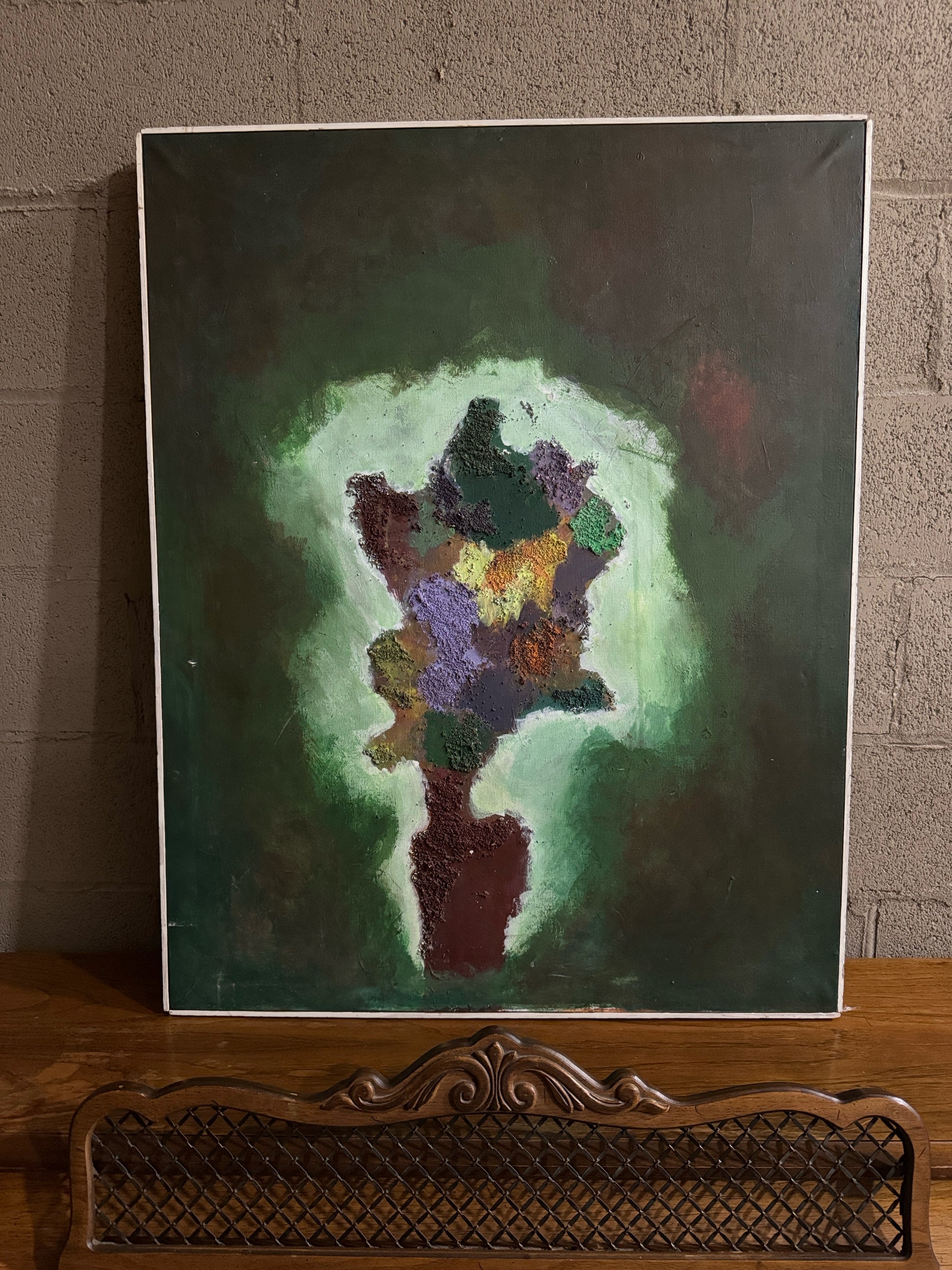 Original signed abstract large floral oil painting dated '73