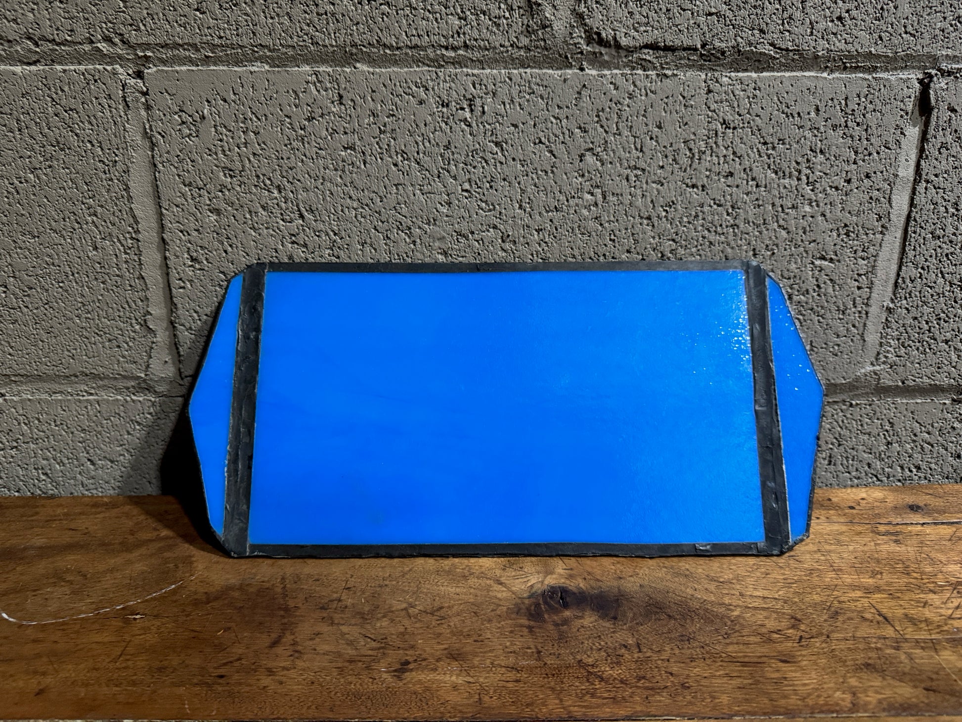 Antique Cobalt Blue Opaque Stained Glass Platter Trinket Tray