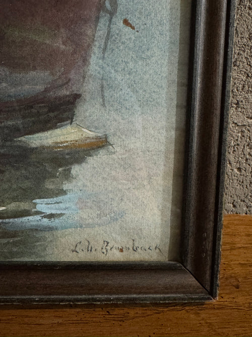 Original antique painting signed "L. U. Brumback", watercolor