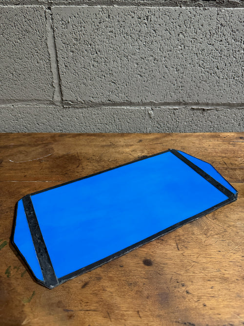 Antique Cobalt Blue Opaque Stained Glass Platter Trinket Tray