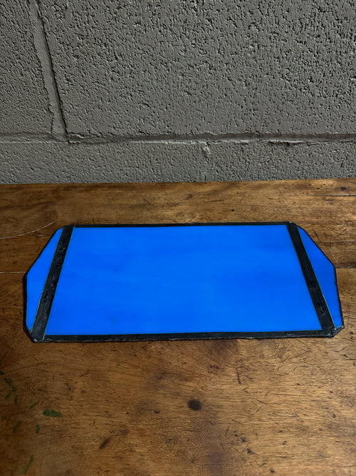 Antique Cobalt Blue Opaque Stained Glass Platter Trinket Tray