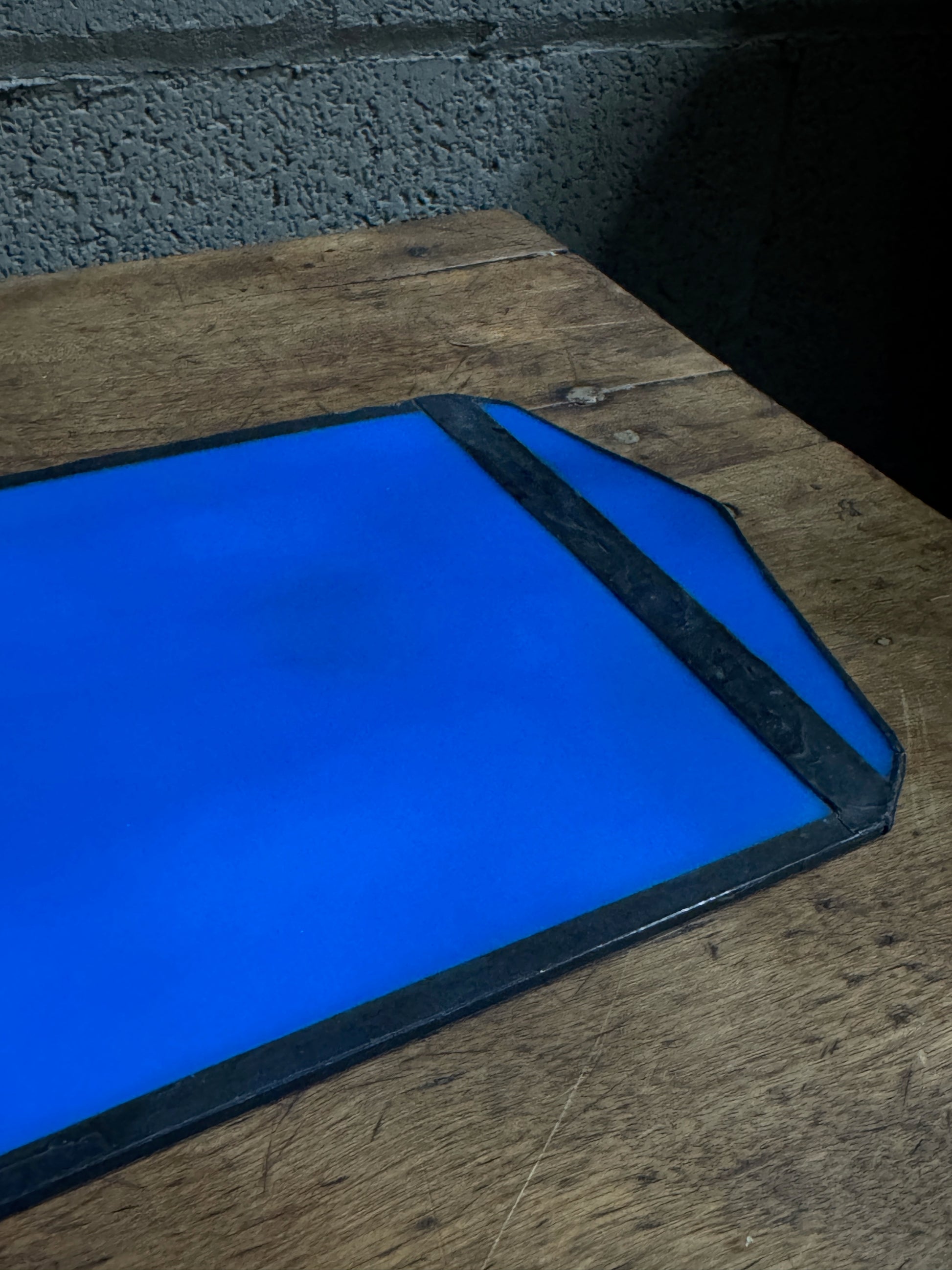 Antique Cobalt Blue Opaque Stained Glass Platter Trinket Tray